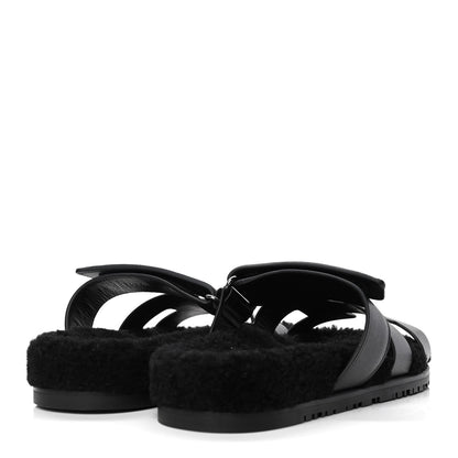 Hermes Calfskin Woolskin Womens Chypre Sandals 39 Black 3 of 4
