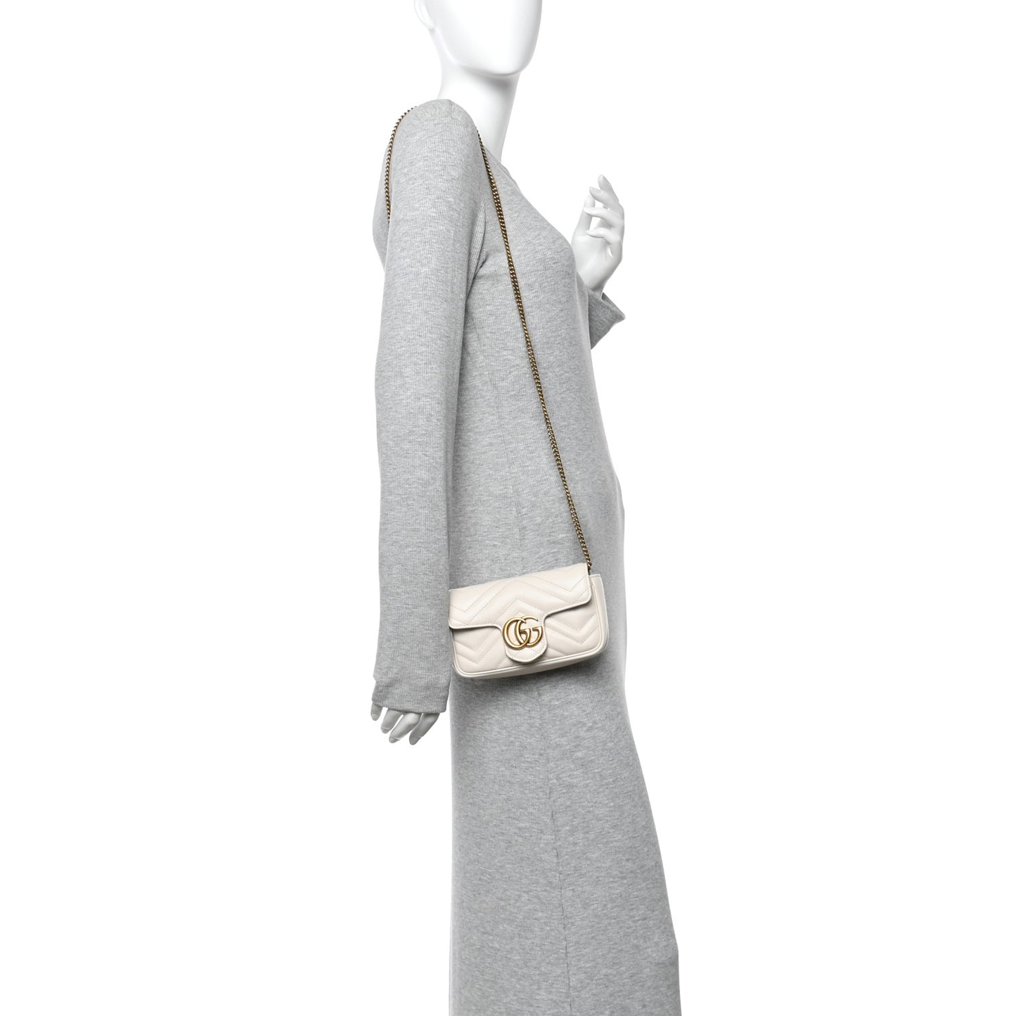Calfskin Matelasse Super Mini GG Marmont Shoulder Bag White