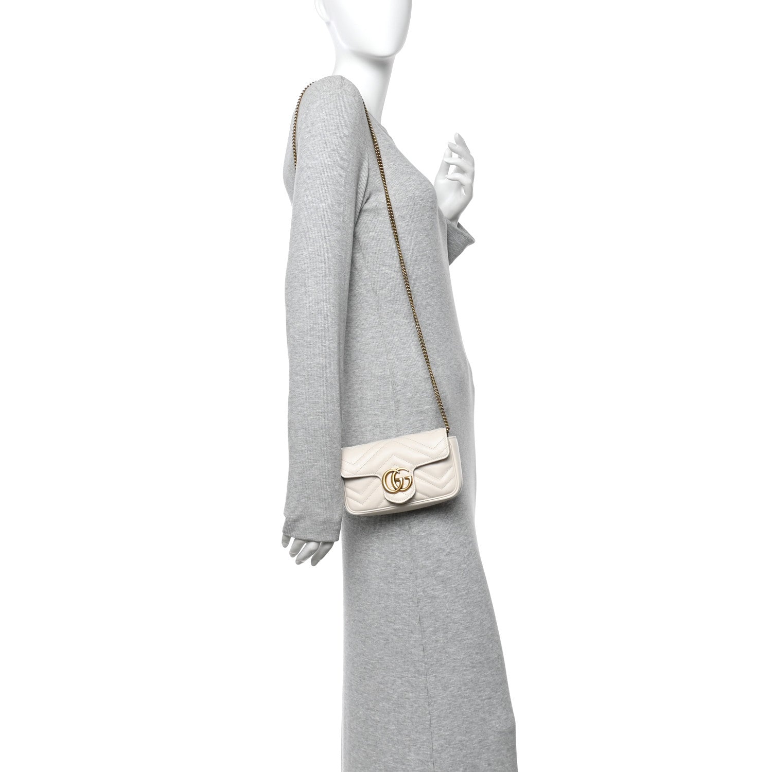 Gucci Calfskin Matelasse Super Mini GG Marmont Shoulder Bag White 3 of 14