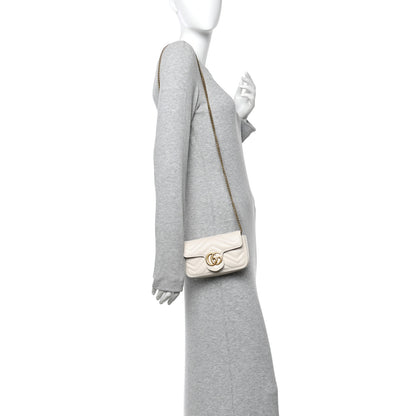 Gucci Calfskin Matelasse Super Mini GG Marmont Shoulder Bag White 3 of 14
