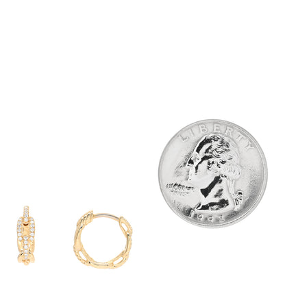 David Yurman 18K Yellow Gold Diamond Stax Chain Link Huggie Hoop Earrings 2 of 4