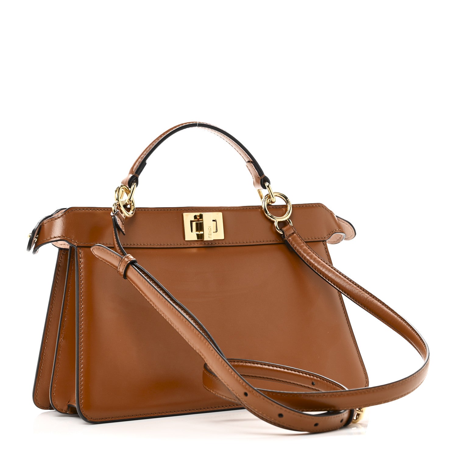 Fendi Vitello King Luxor Shiny Nappa Medium Peekaboo I SEE U East West Satchel Brandy Light Rose 2 of 9