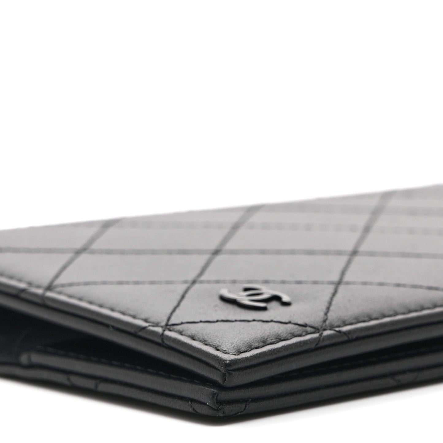 Grained Calfskin Quilted Passport Holder Wallet So Black