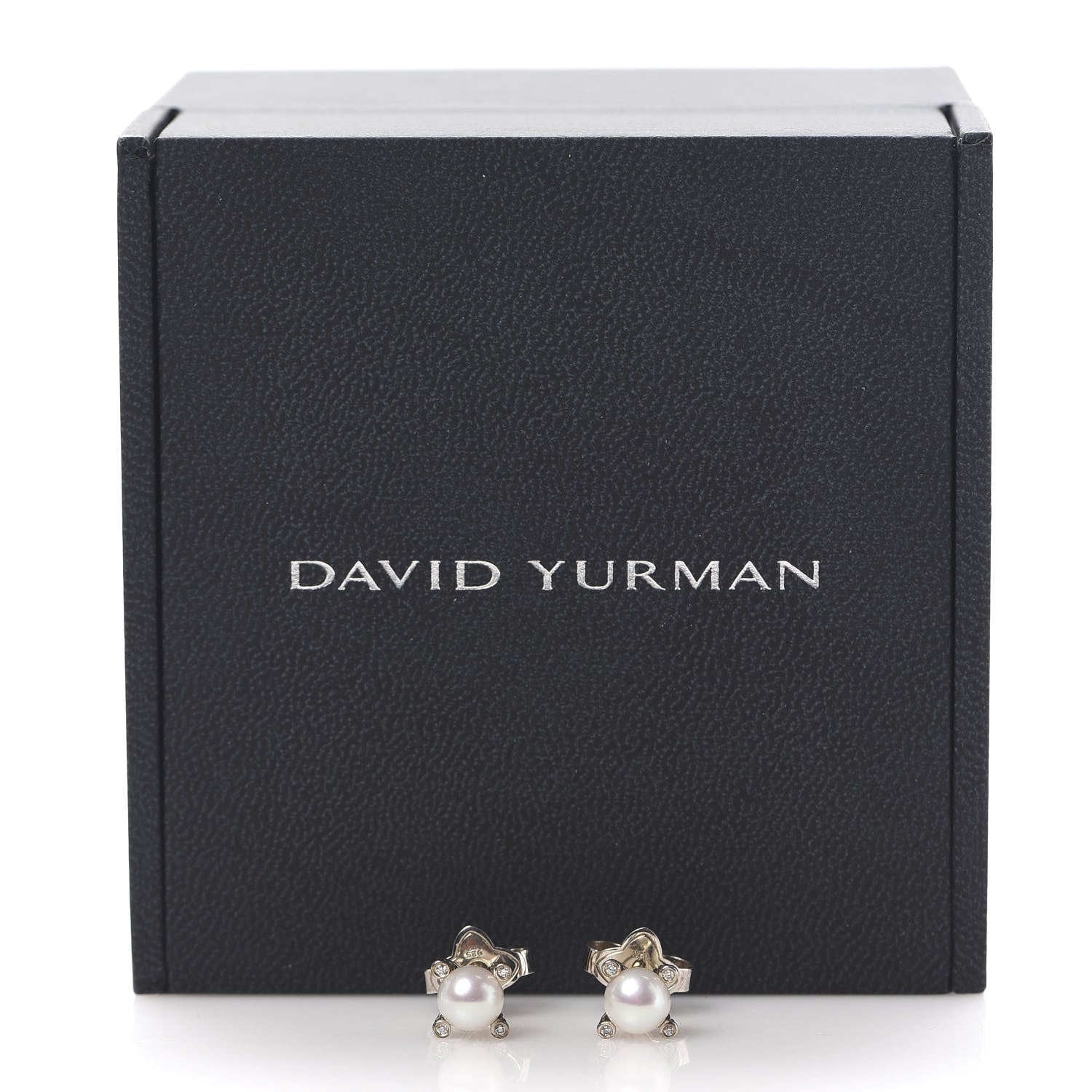 David Yurman Sterling Silver Diamond Pearl 7mm Earrings 6 of 6