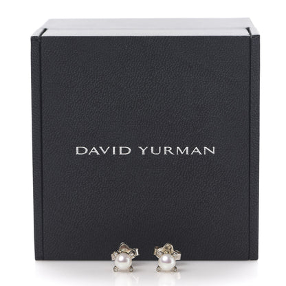 David Yurman Sterling Silver Diamond Pearl 7mm Earrings 6 of 6