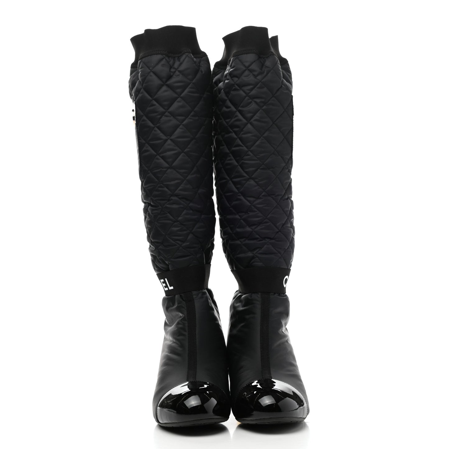 Mixed Fibers Lambskin Patent Calfskin Convertible High Boot 39 Black