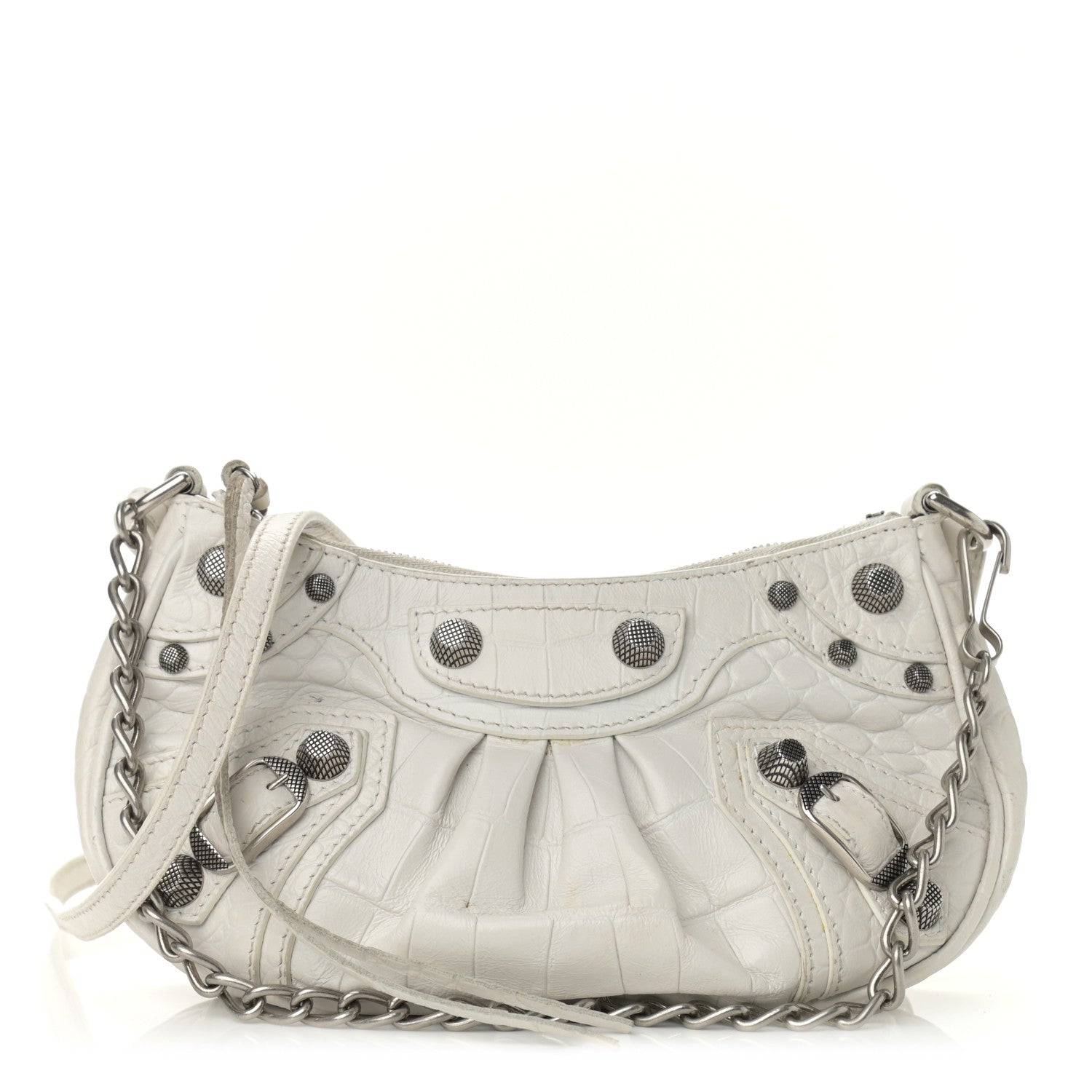 Balenciaga Extra Supple Calfskin Crocodile Embossed Le Cagole Mini Purse With Chain White 1 of 10