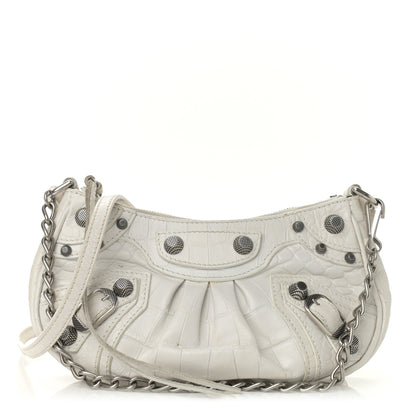 Balenciaga Extra Supple Calfskin Crocodile Embossed Le Cagole Mini Purse With Chain White 1 of 10