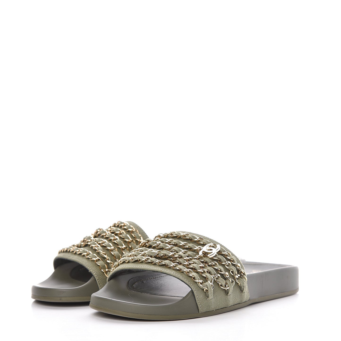 Canvas Chain Flat Sandals 37 Khaki