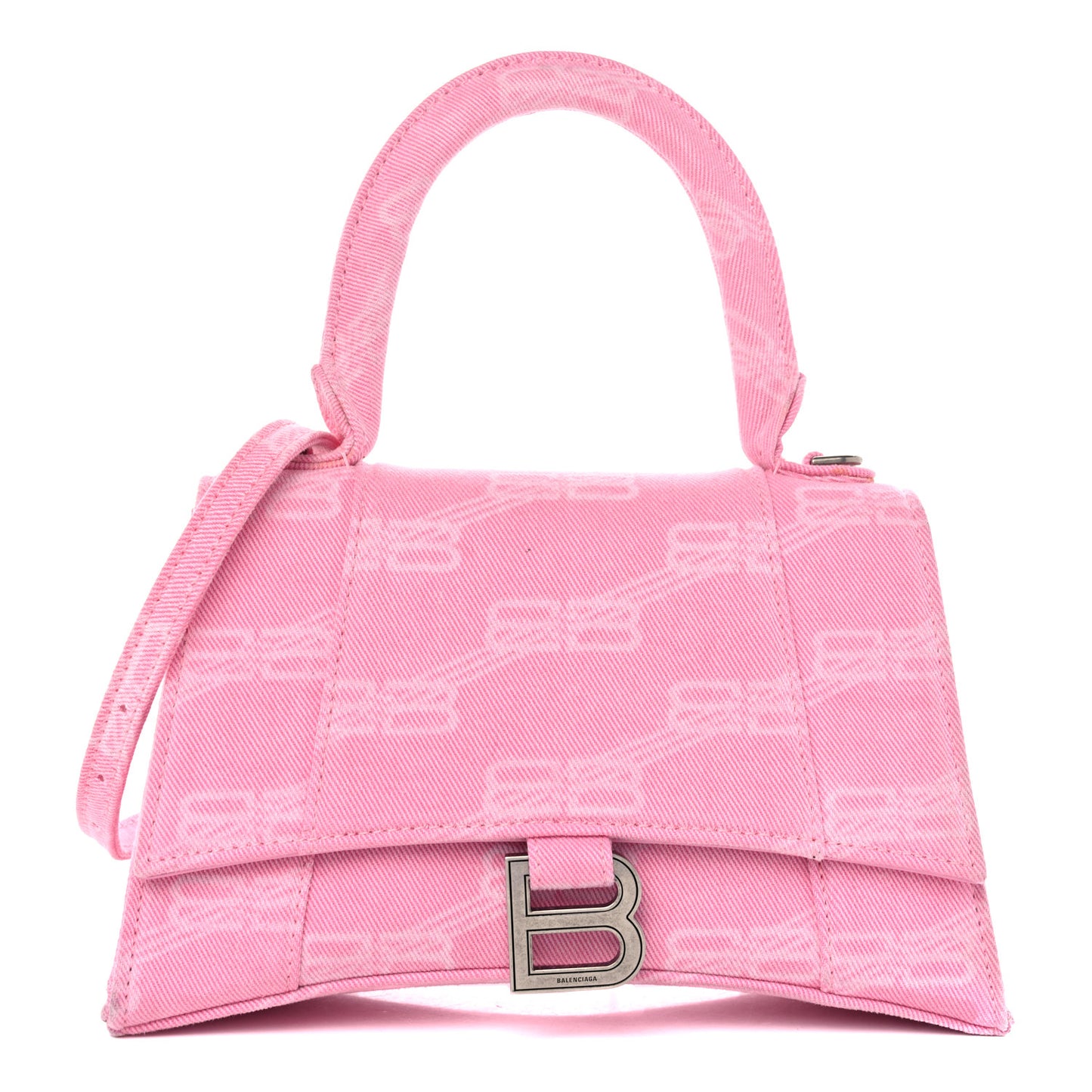 Washed Denim BB Monogram Hourglass Top Handle Bag Small Pink
