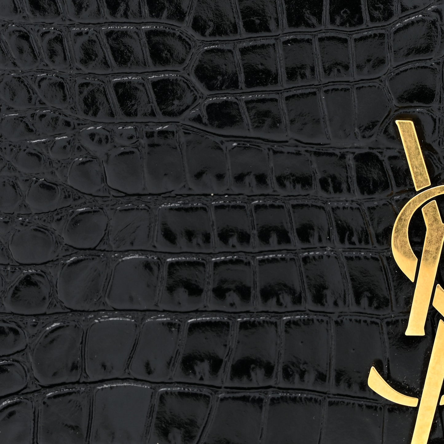 Patent Calfskin Crocodile Embossed Monogram Lou Belt Bag Black