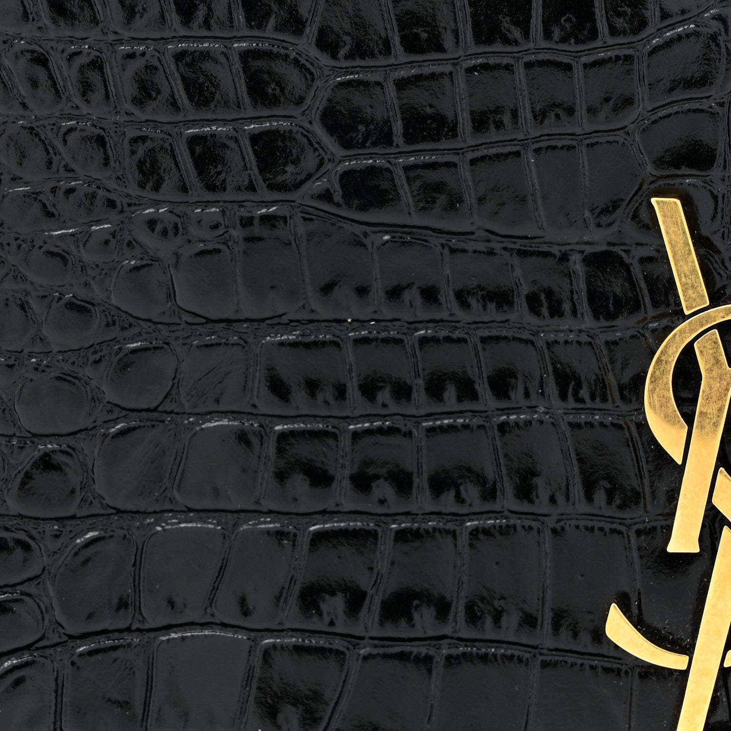 Saint Laurent Patent Calfskin Crocodile Embossed Monogram Lou Belt Bag Black 8 of 10