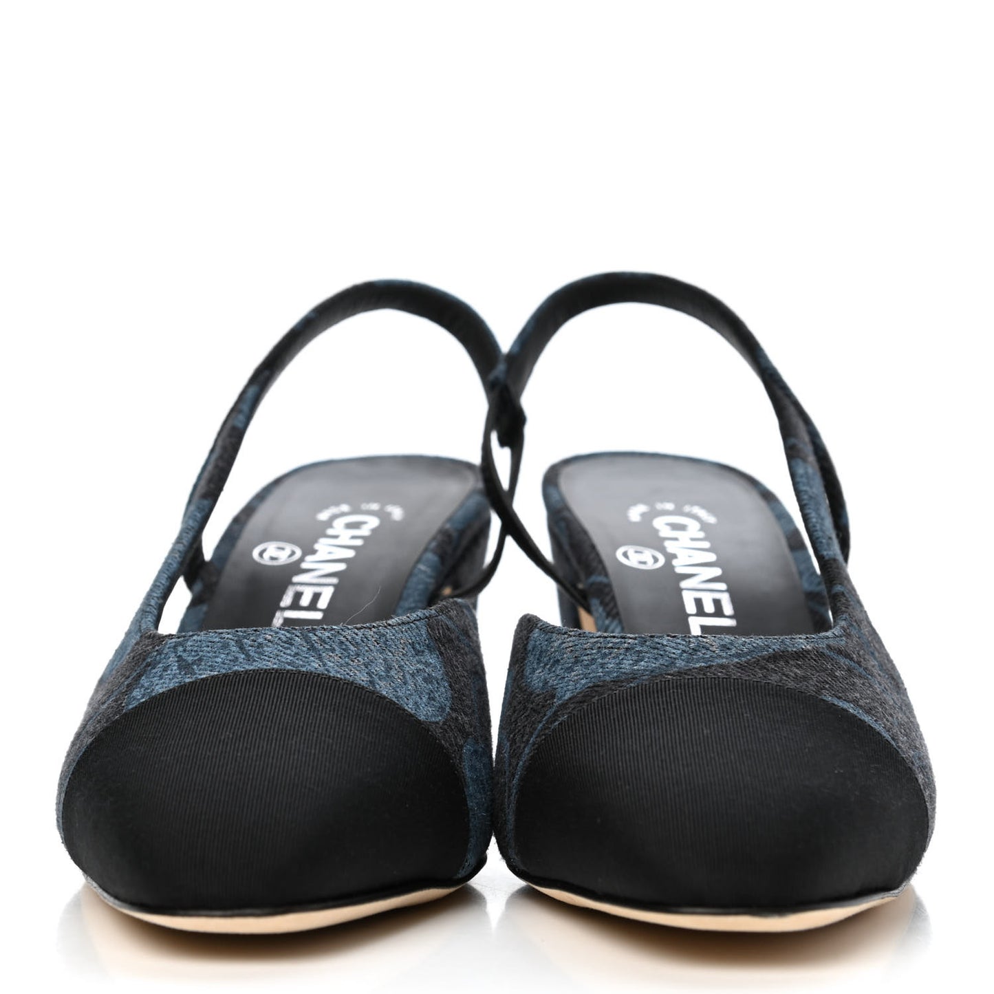Denim Cap Toe CC Slingback Pumps 37.5 Charcoal Black Blue