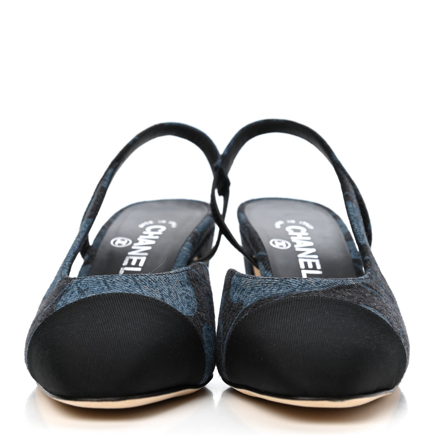 Chanel Denim Cap Toe CC Slingback Pumps 37.5 Charcoal Black Blue 2 of 4