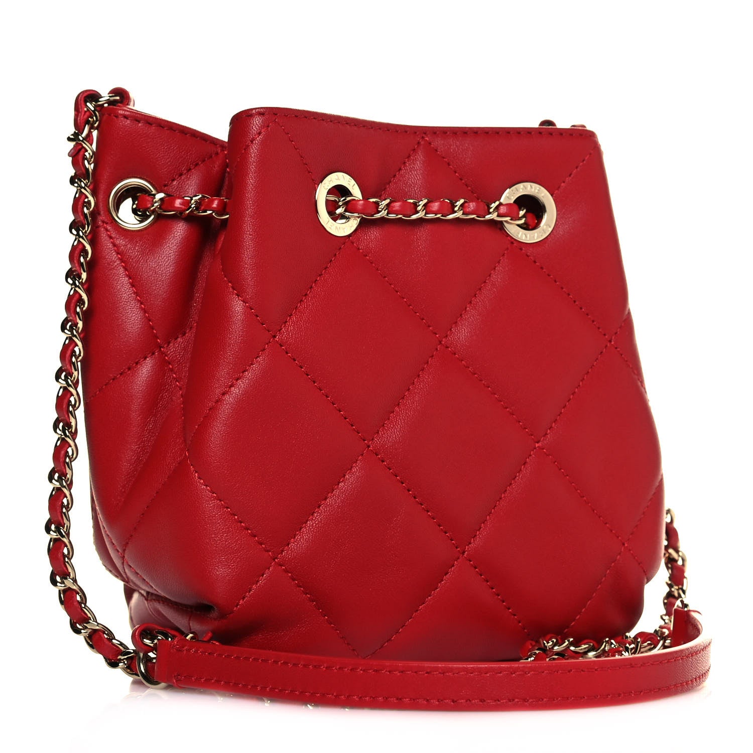 Chanel Lambskin Quilted CC Dweller Drawstring Bucket Bag Red 3 of 13