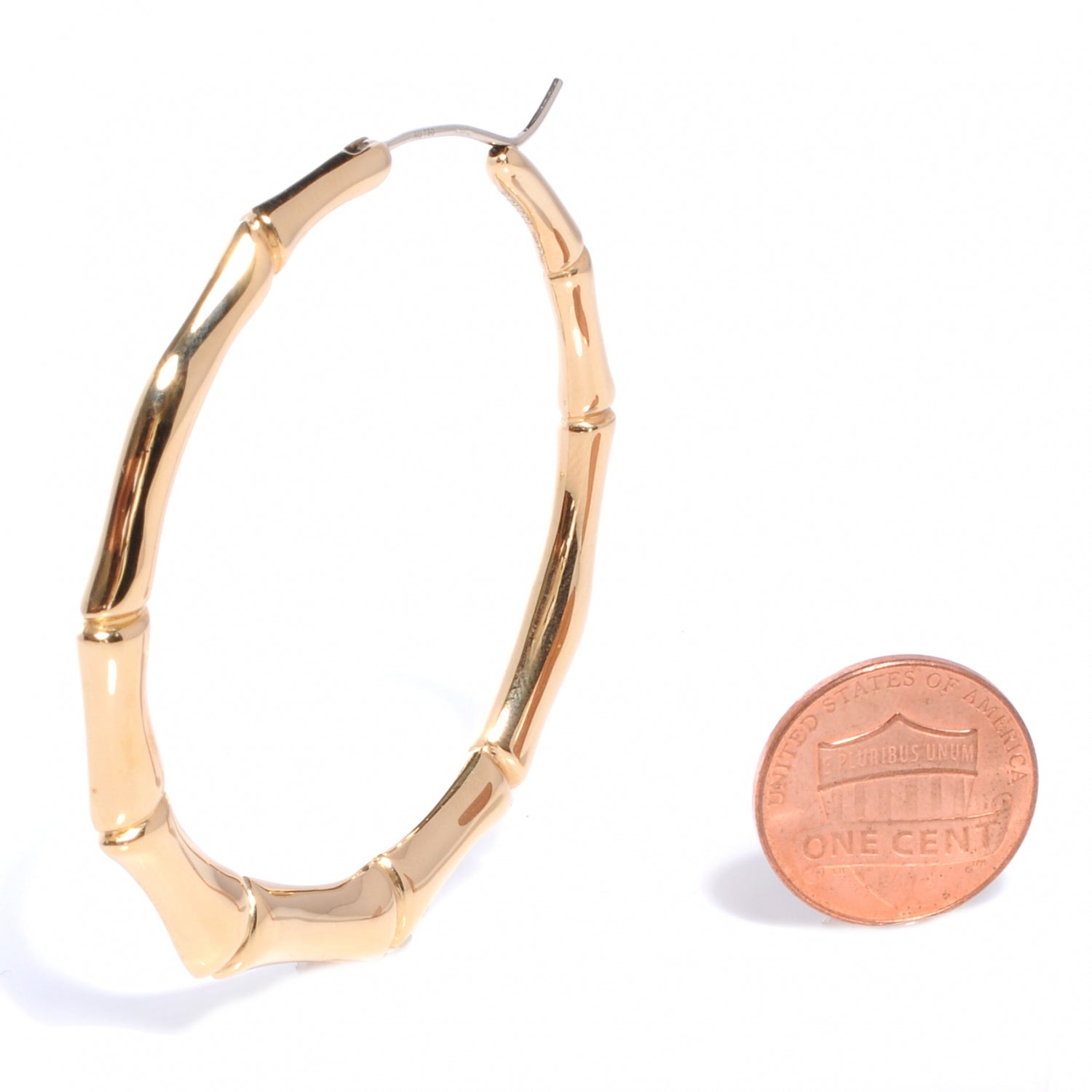 Gucci 18K Yellow Gold Bamboo Hoop Earrings 2 of 5