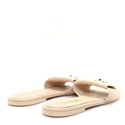 Chanel Lambskin Quilted Turnlock Flat Mules 41 Light Beige 5 of 10