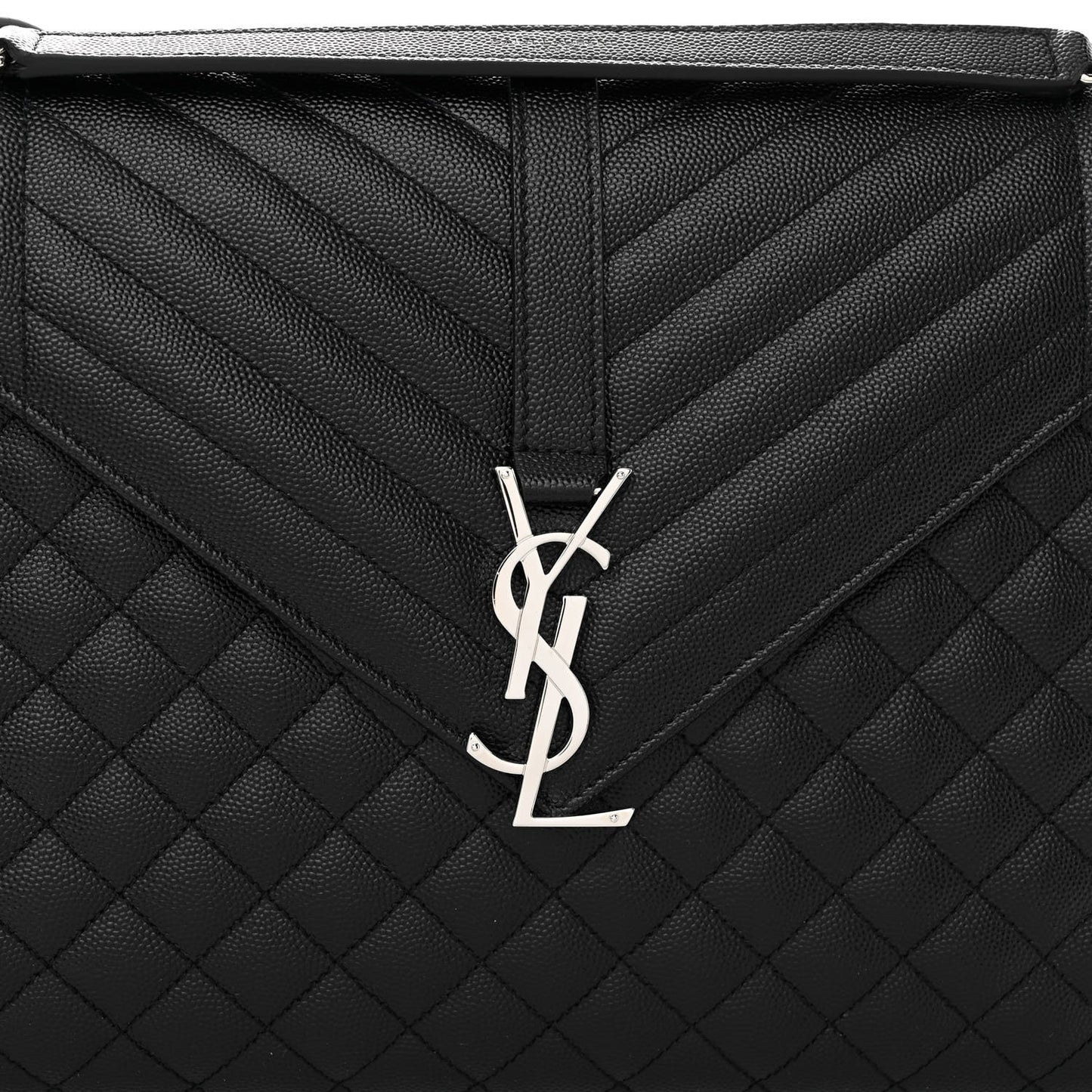 Grain De Poudre Textured Mixed Matelasse Large Triquilt Monogram Satchel Black