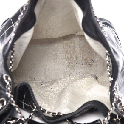 Chanel Lambskin Contrast Stitch Large Drawstring Tote Black 5 of 17