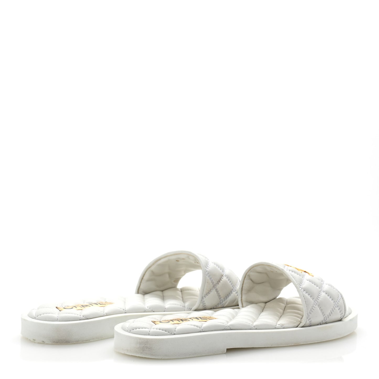 Lambskin Quilted Textured CC Mules Sandals 40.5 White