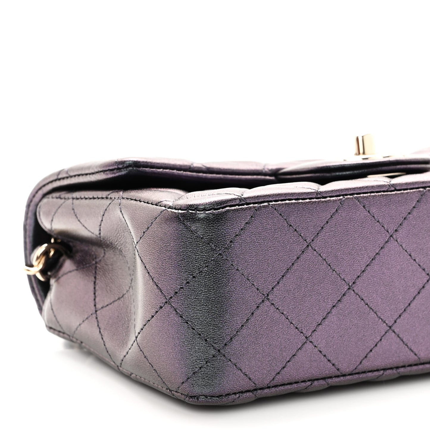 Iridescent Lambskin Quilted Mini Rectangular Flap Black