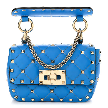 Valentino Garavani Calfskin Micro Rockstud Spike Shoulder Bag Blue Fluo 1 of 9