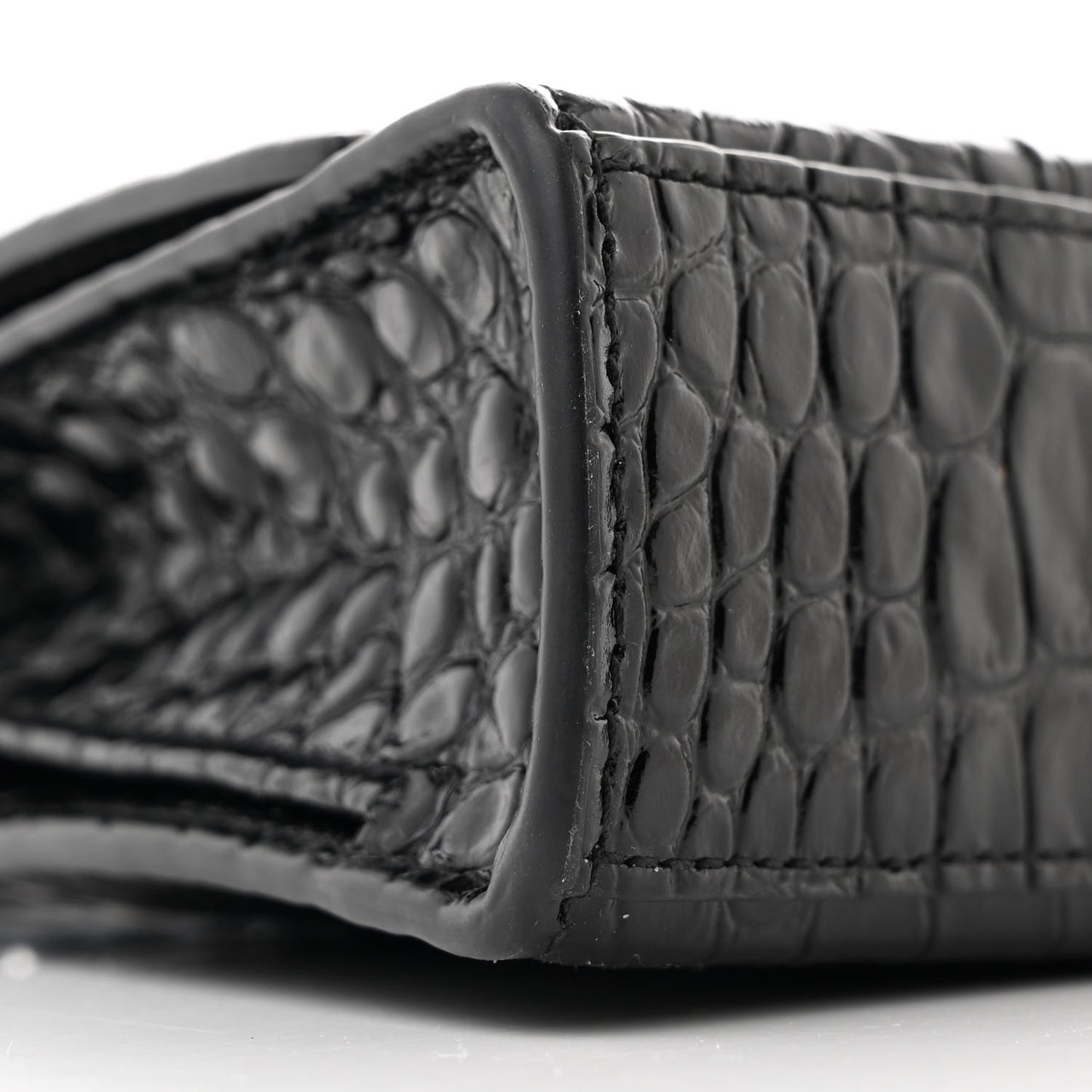 Shiny Calfskin Monochrome Crocodile Embossed Small Hourglass Evening Chain Bag Black