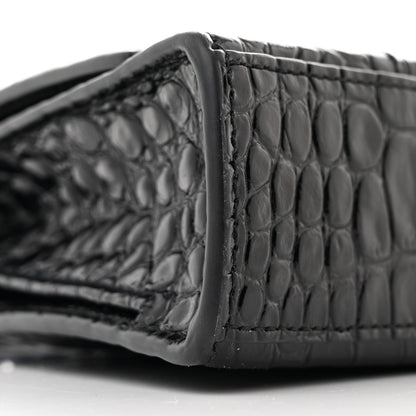 Balenciaga Shiny Calfskin Monochrome Crocodile Embossed Small Hourglass Evening Chain Bag Black 9 of 11