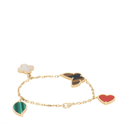 Van Cleef & Arpels 18K Yellow Gold Mother of Pearl Malachite Carnelian Tiger Eye 4 Motifs Lucky Alhambra Bracelet 2 of 4