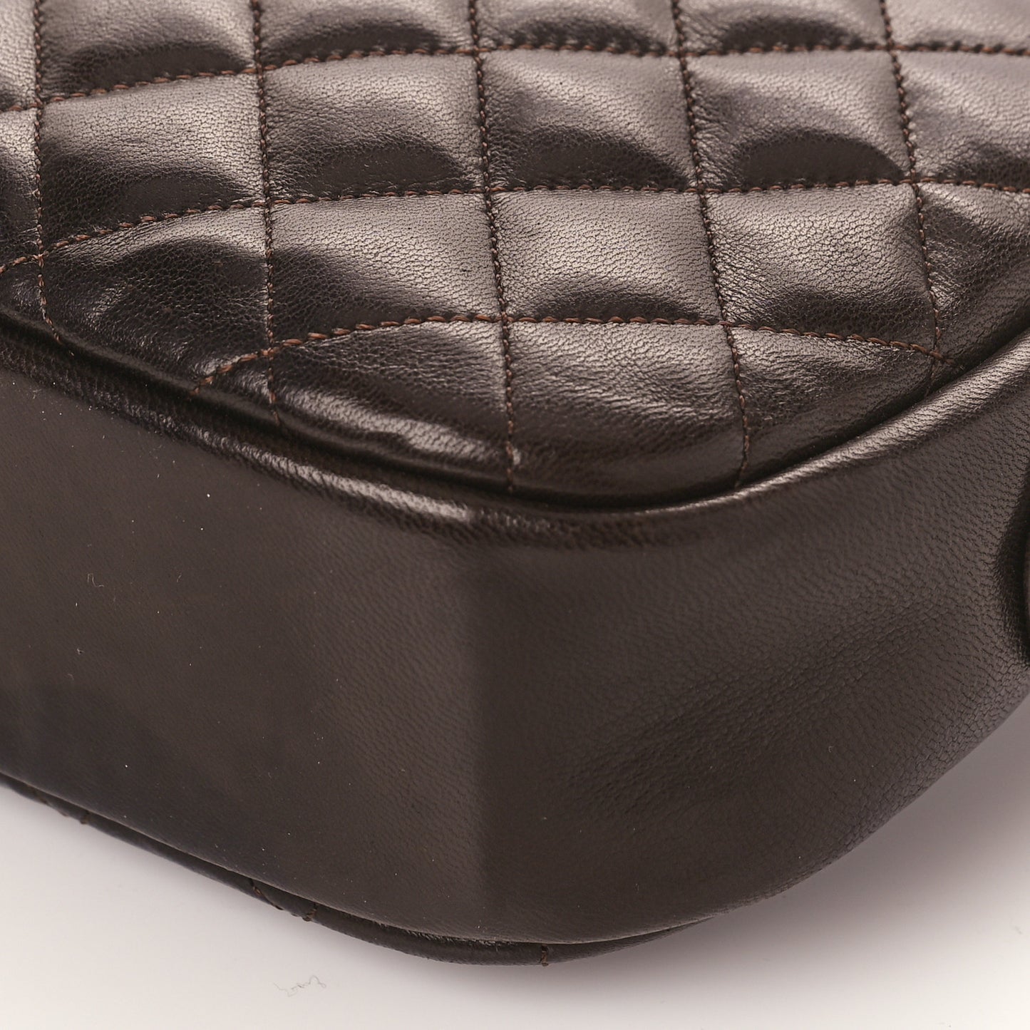 Lambskin Quilted Camera Case Brown