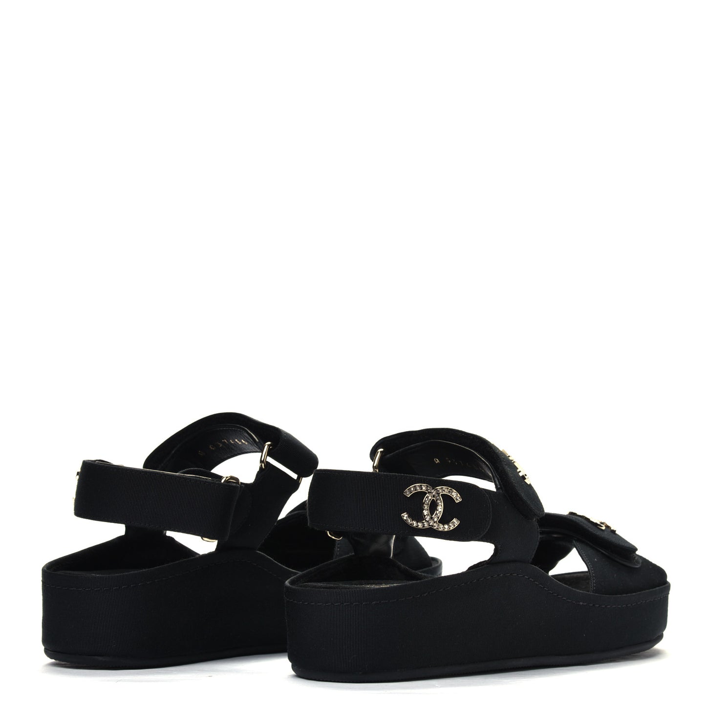 Grosgrain Crystal Logo Platform Sandals 35 Black