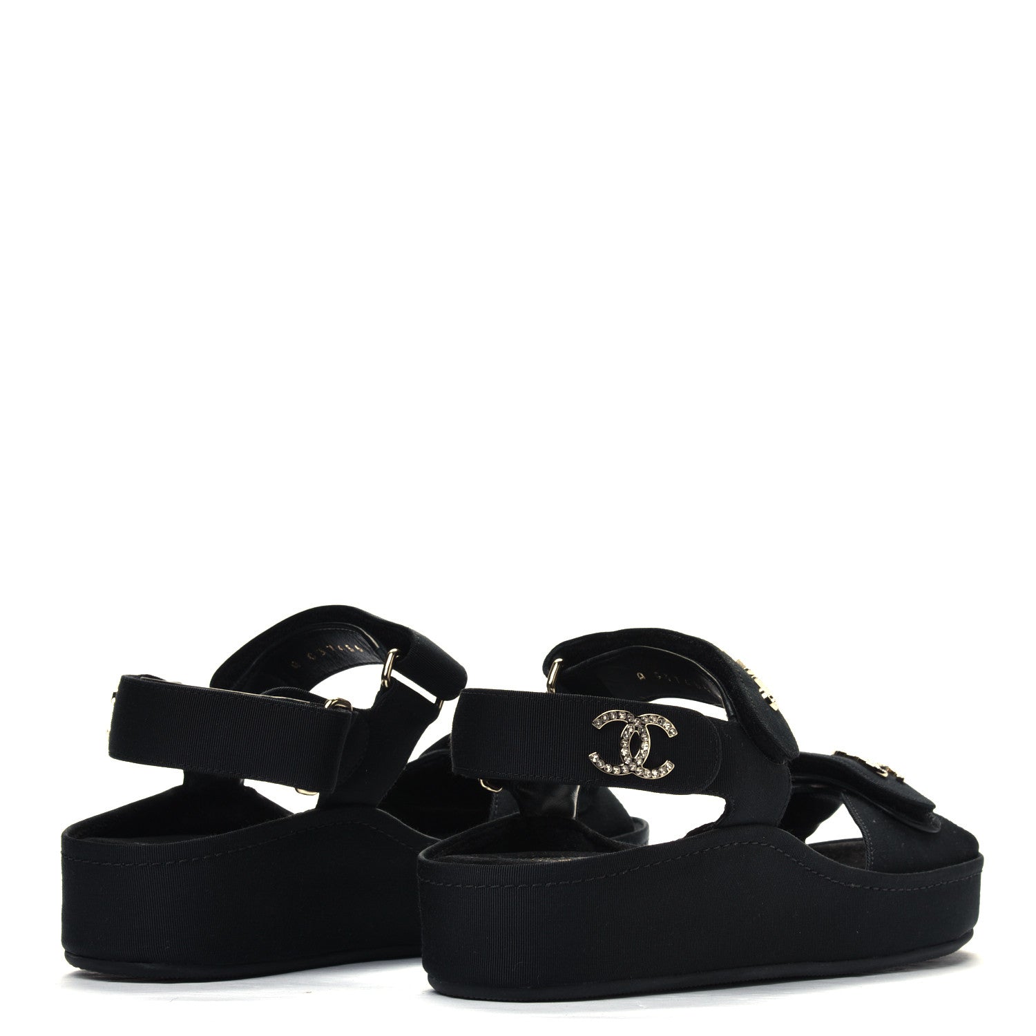 Chanel Grosgrain Crystal Logo Platform Sandals 35 Black 3 of 4