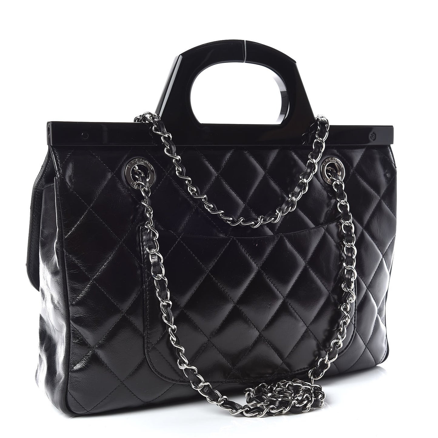Glazed Calfskin Quilted Small CC Delivery Tote Black