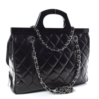 Chanel Glazed Calfskin Quilted Small CC Delivery Tote Black 3 of 11