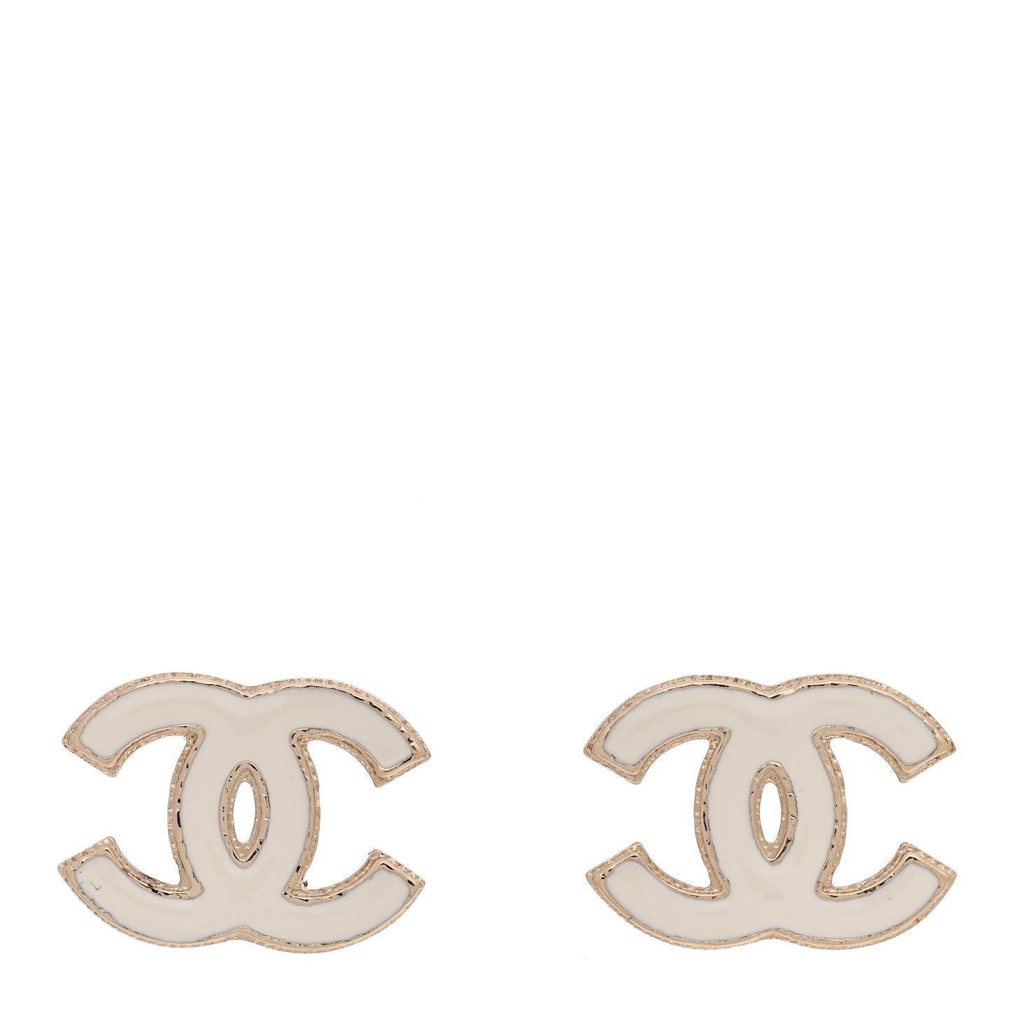 Enamel CC Earrings Gold White