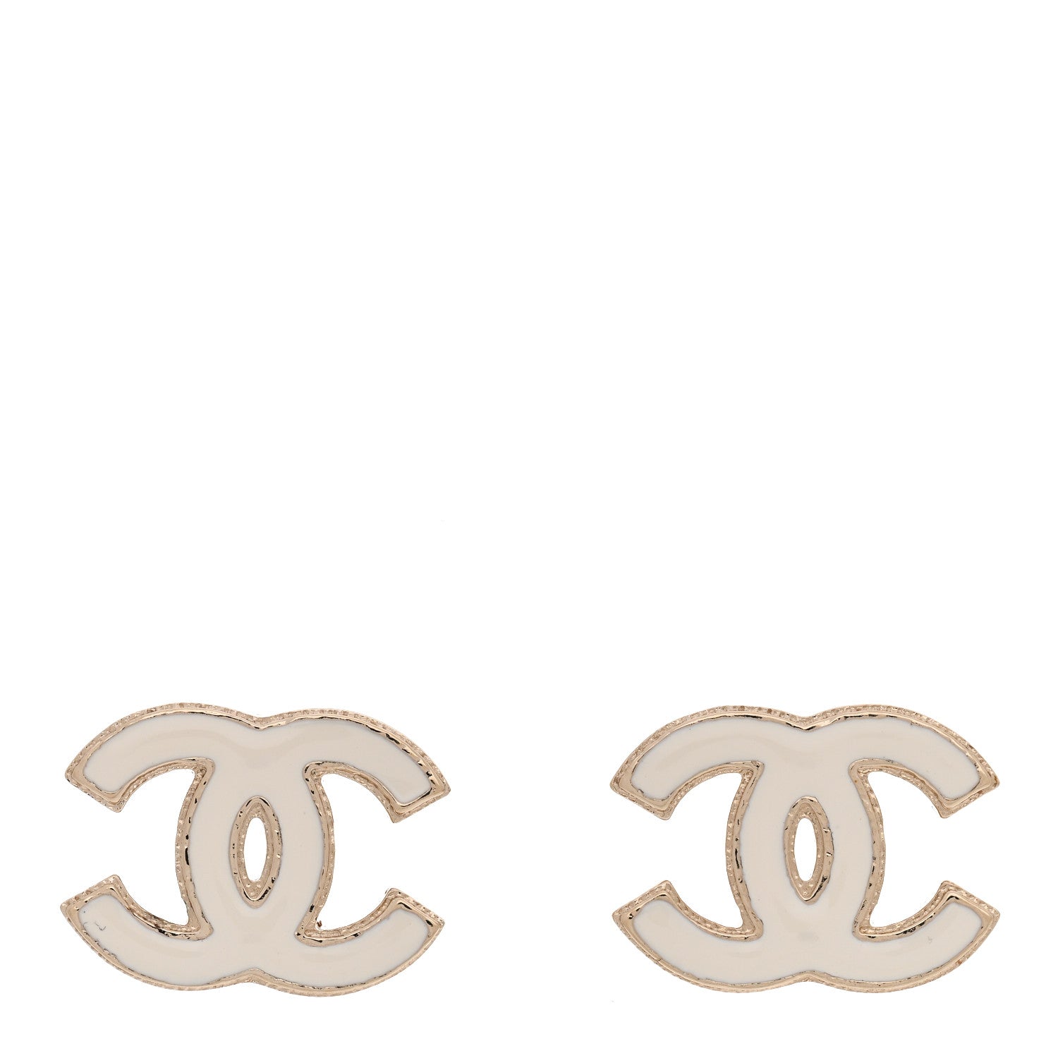 Chanel Enamel CC Earrings Gold White 1 of 5