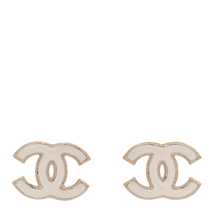 Chanel Enamel CC Earrings Gold White 1 of 5
