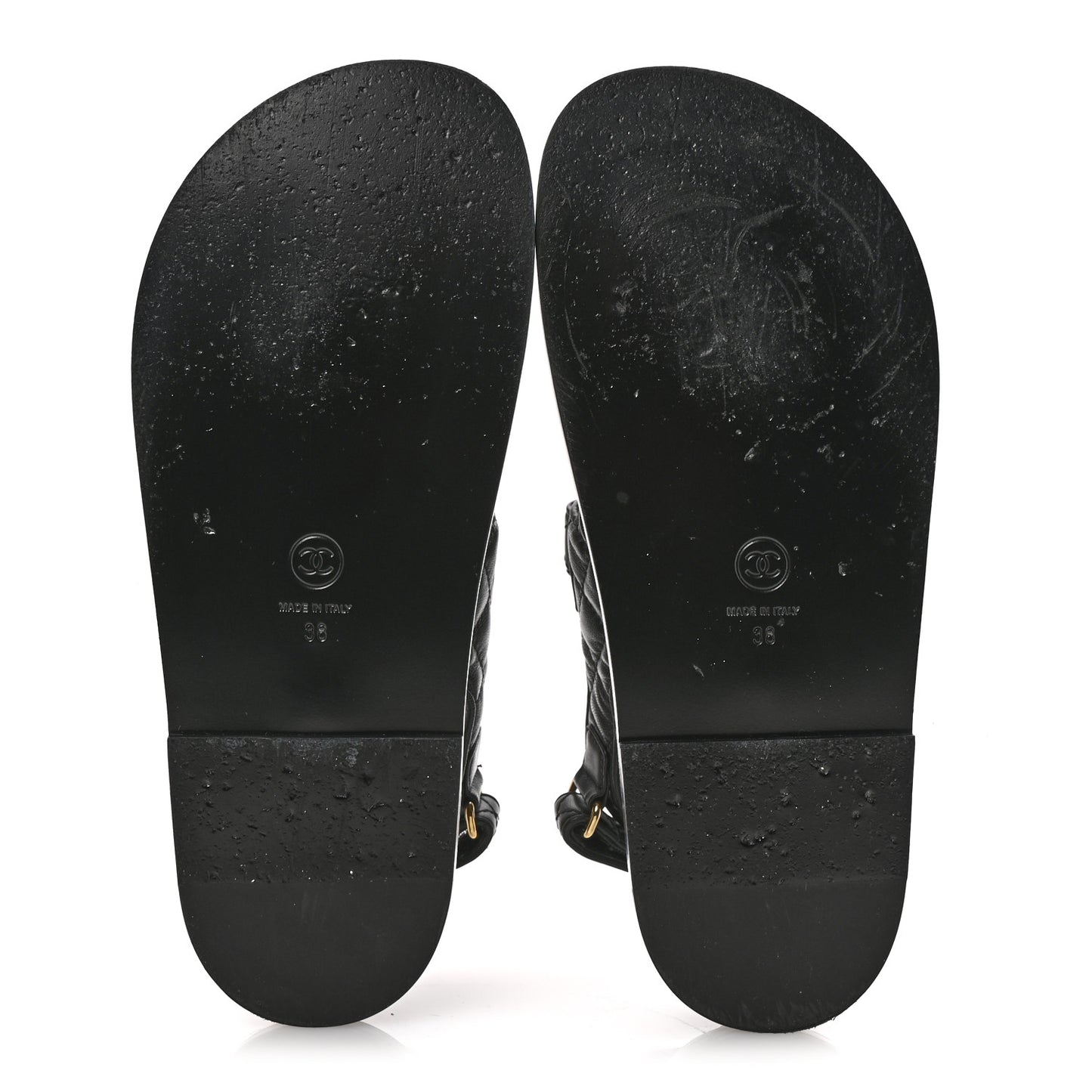 Lambskin Velcro CC Pearl Bow Dad Sandals 38 Black