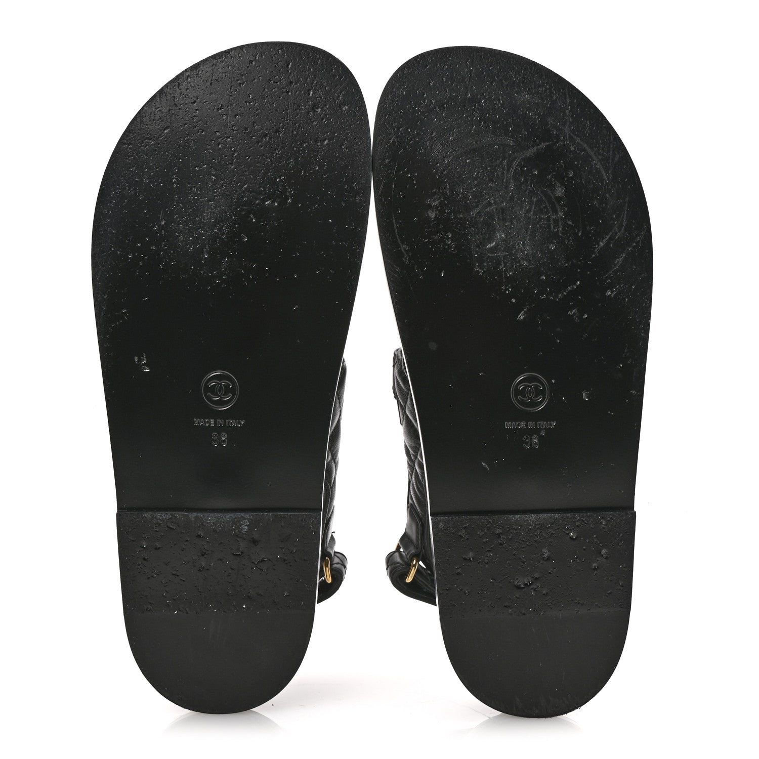 Chanel Lambskin Velcro CC Pearl Bow Dad Sandals 38 Black 6 of 10