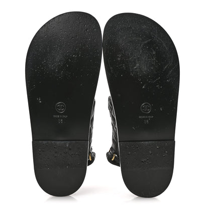 Chanel Lambskin Velcro CC Pearl Bow Dad Sandals 38 Black 6 of 10
