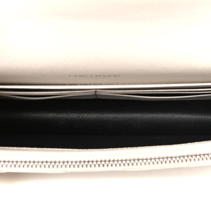 Saint Laurent Grain De Poudre Matelasse Chevron Monogram Envelope Chain Wallet Dove White 4 of 5