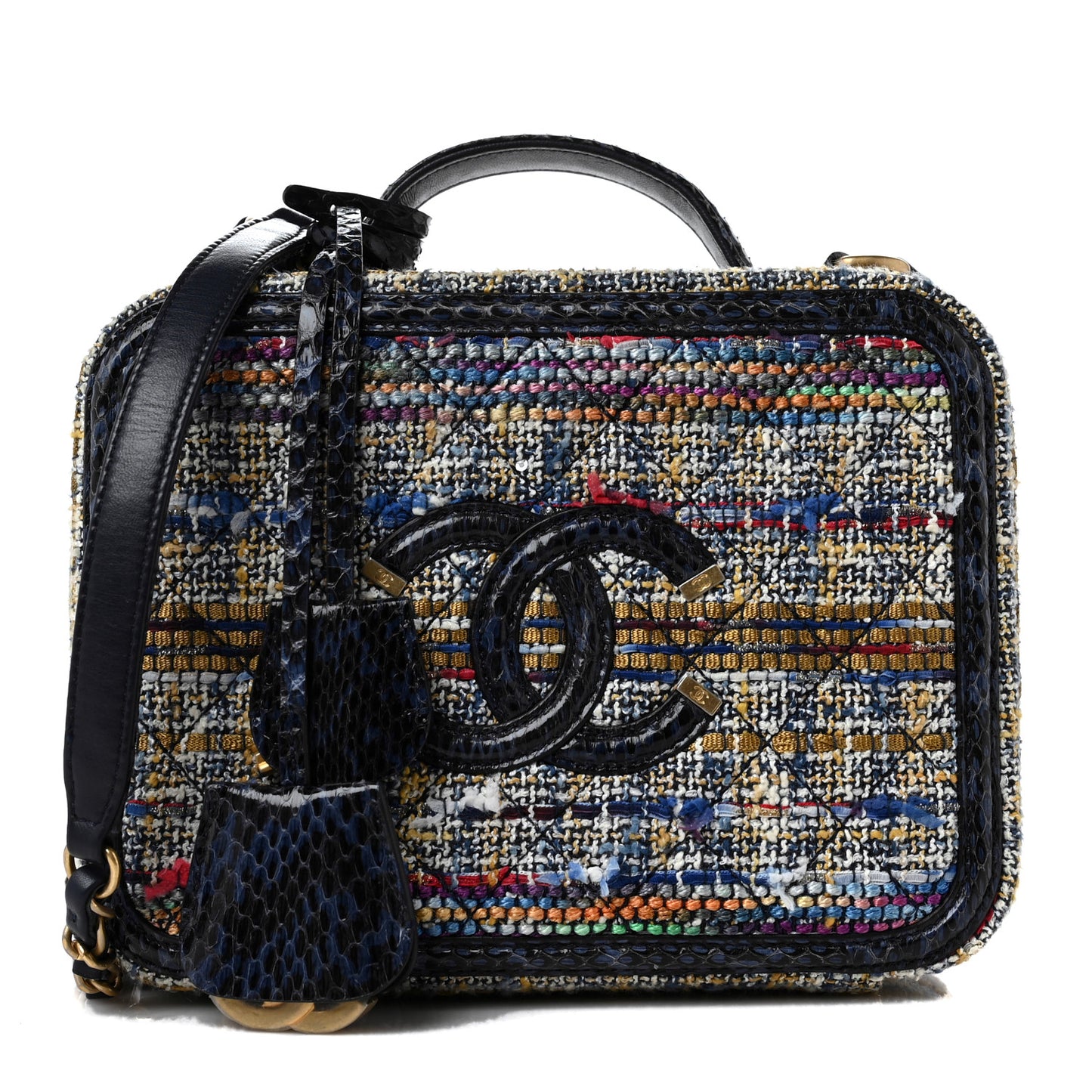 Tweed Snakeskin Quilted Medium CC Filigree Vanity Case Multicolor