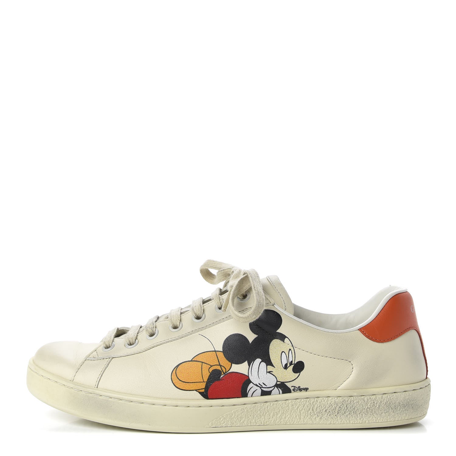 Gucci X DISNEY Miro Soft Calfskin Mickey Mouse Print Mens Ace Sneakers 8 Ivory Deep Orange 1 of 12