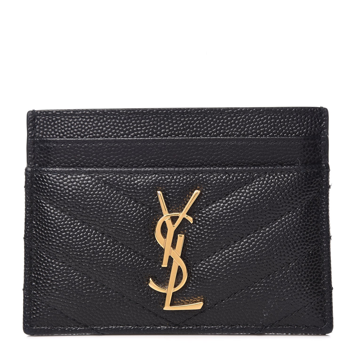 Saint Laurent Grain De Poudre Matelasse Chevron Monogram Credit Card Case Black 1 of 7