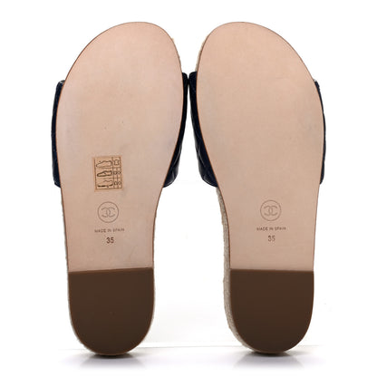 Chanel Lambskin Quilted CC Espadrille Slip On Sandals 35 Navy 5 of 11
