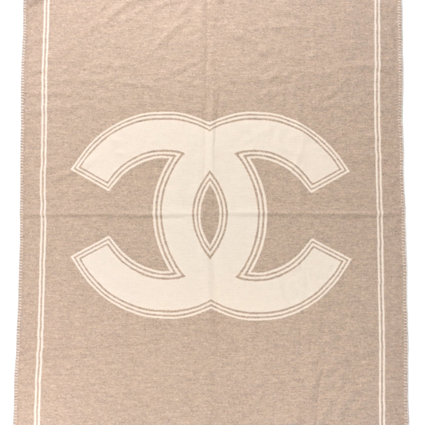 Wool Cashmere CC Throw Blanket Beige White