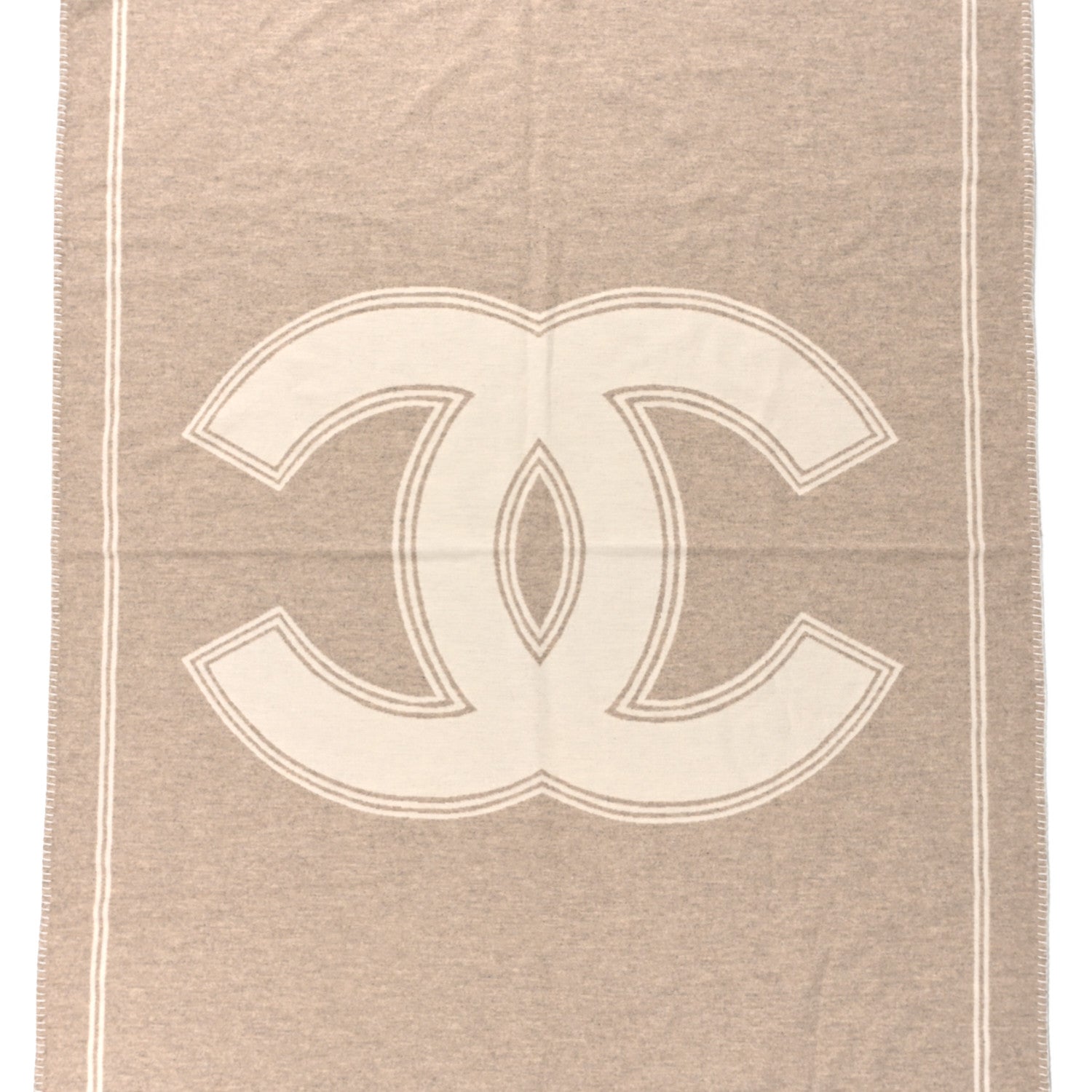Chanel Wool Cashmere CC Throw Blanket Beige White 3 of 4