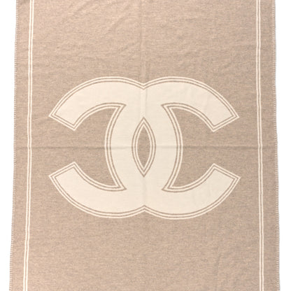 Chanel Wool Cashmere CC Throw Blanket Beige White 3 of 4