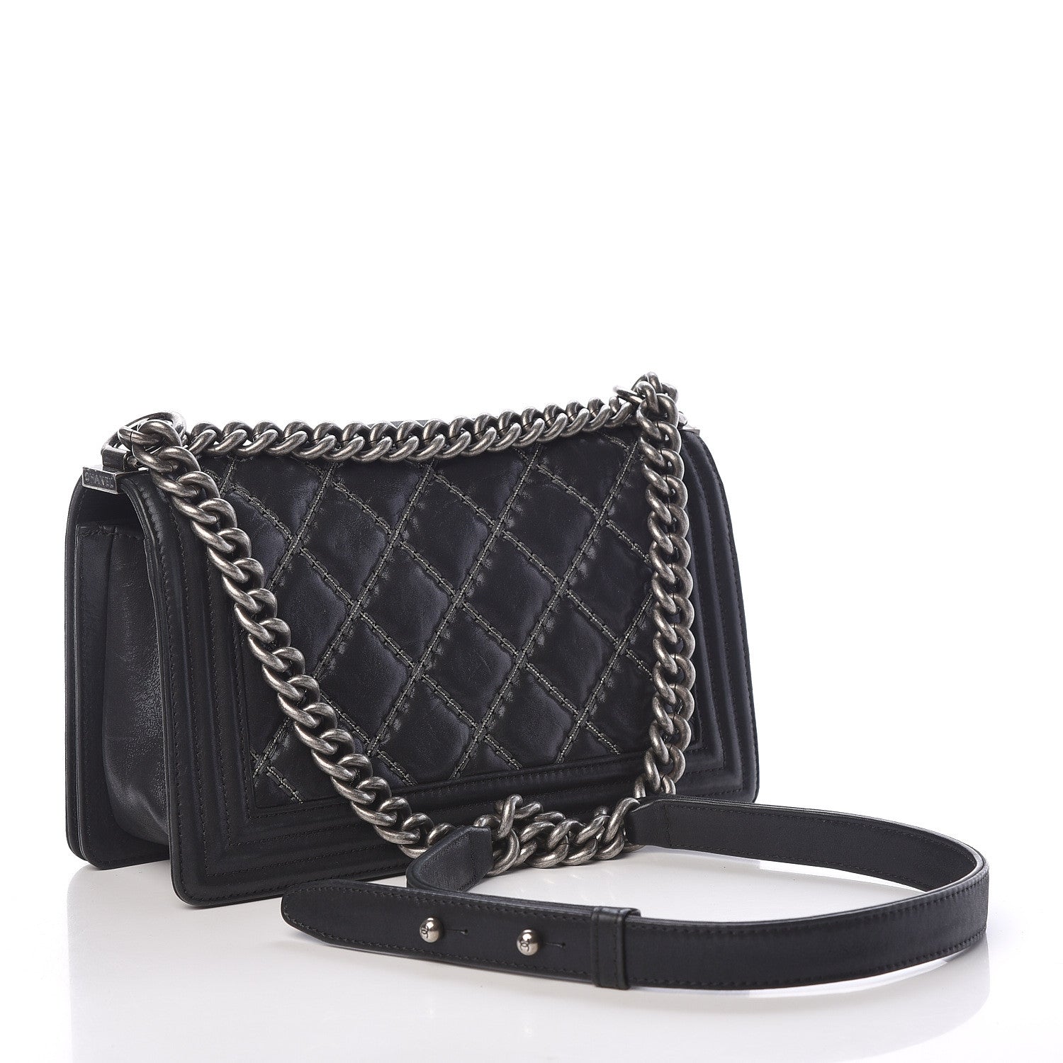 Chanel Iridescent Calfskin Embellished Double Stitch Medium Boy Flap Black 3 of 14