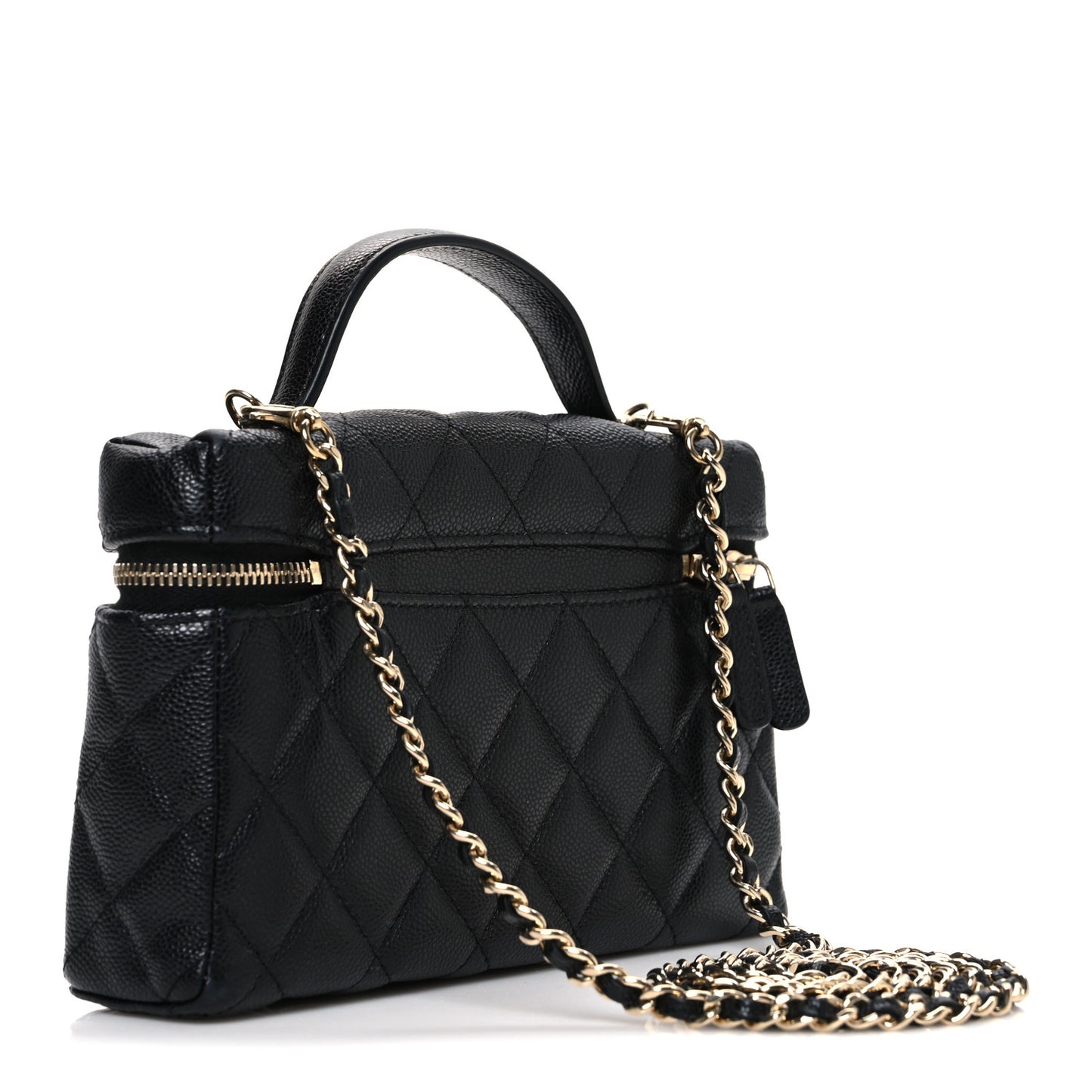 Caviar Quilted Top Handle Slim Vanity With Chain Black